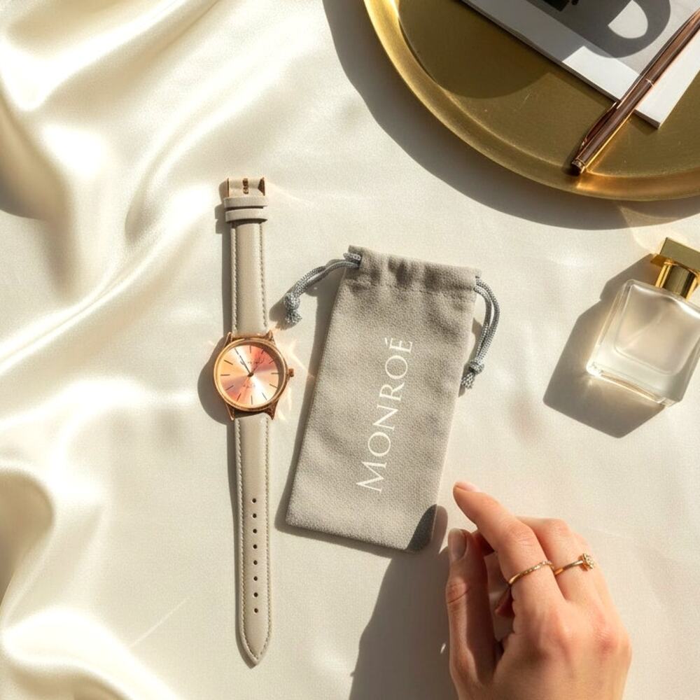 Monroe SOLÉROSE Minimalist Watch – Rose Gold Face & Charcoal Leather Strap